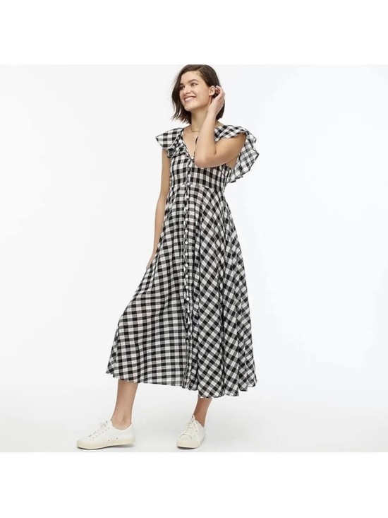J. Crew Dresses & Skirts - J. Crew Button-up ruffle dress in gingham NWT